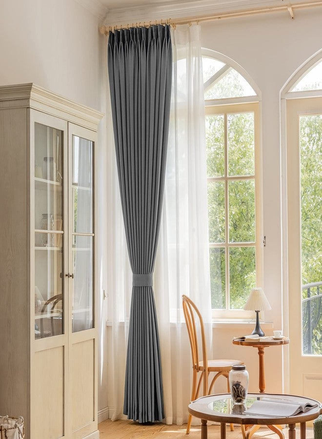 OYRING Blackout Pinch Pleat Curtain for Bedroom, Living Room, Energy Efficient 108 Inches Long Pleated Curtain Panel with Tieback for Traverse Rod and Track, 52" W x 108" L, Grey, 1 Panel - Image 2